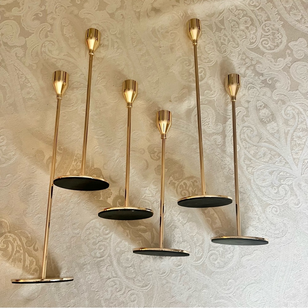 Gold Metal Taper Candle Holders - Set of 6